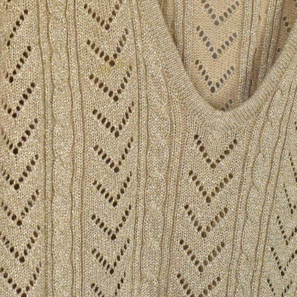 AMANDA Smith Gold Metallic V Neck Sweater Size M - Picture 2 of 4